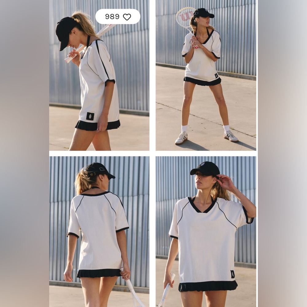 Free People Baseline Solid Tee Oversized Black and White Jersey